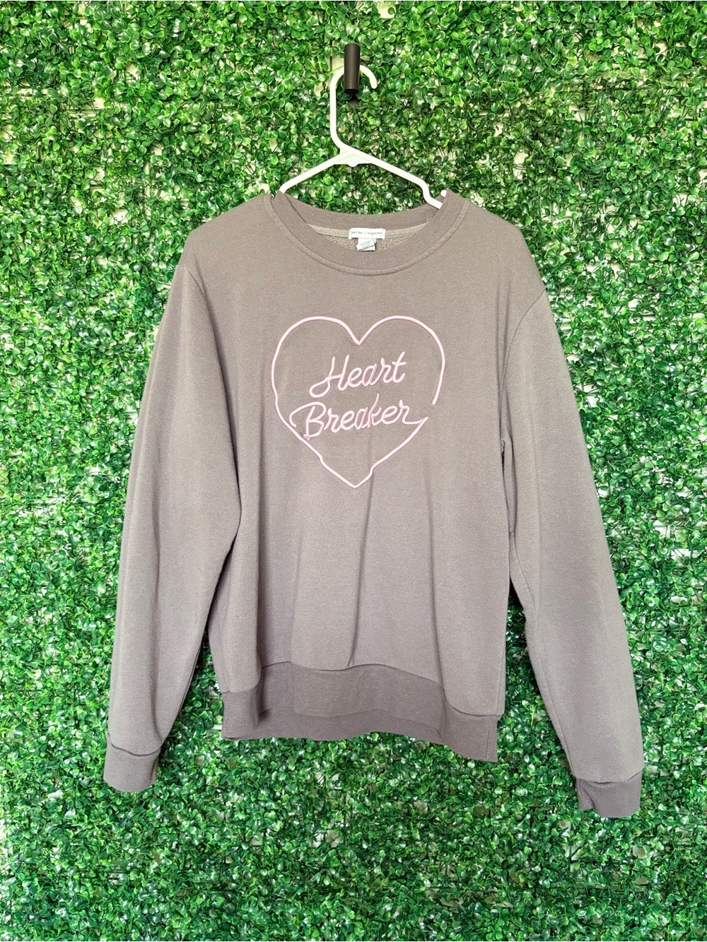 Better Together Heartbreaker Crewneck Sweatshirt - Gray with Pink embroidery
